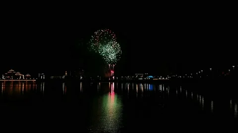 Real Firework close up on Deep Black Background Sky Stock Footage 209414118