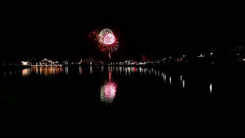 Real Firework close up on Deep Black Background Sky Stock Footage 209417614