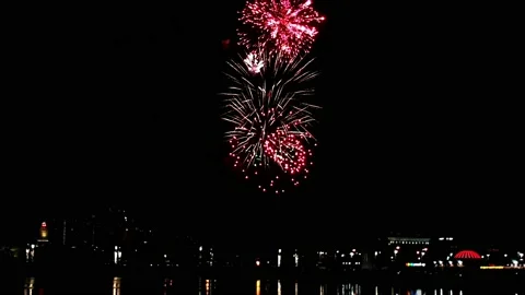 Real Firework close up on Deep Black Background Sky  Stock Footage 209418713