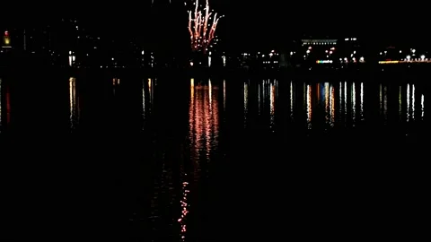 Real Firework close up on Deep Black Background Sky  Stock Footage 209418973