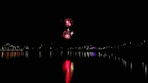 Real Firework close up on Deep Black Background Sky  Stock Footage 209419667
