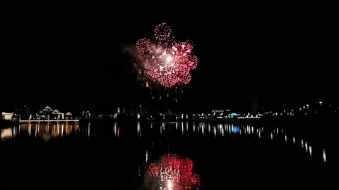 Real Firework close up on Deep Black Background Sky  Video stock 209419671