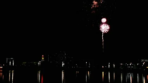 Real Firework close up on Deep Black Background Sky  Stock Footage 209420279