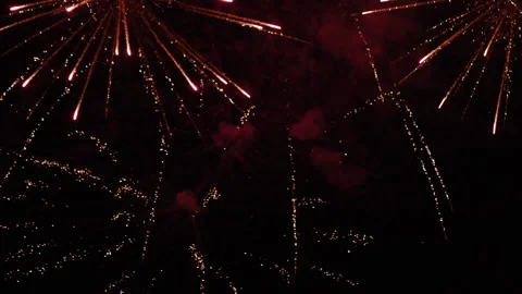 Real fireworks abstract blur of real golden shining fireworks with bokeh lights Video stock 196006765