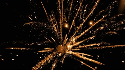 Real fireworks background in 4K of abstract golden fireworks Stock Footage 119737377
