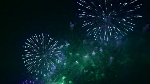 Real Fireworks Background. Real Multicolor Shining Fireworks With Bokeh Lights Video stock 316659827