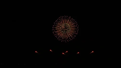 Real fireworks on black sky background - Fireworks festival. Stock Footage 121132335
