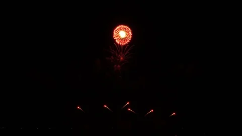 Real fireworks on black sky background - Fireworks for celebration. Stock Footage 121132759
