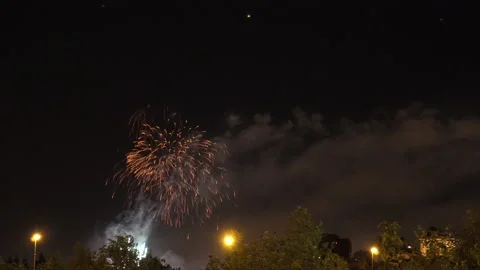 Real Fireworks on Deep Black Background Sky on Fireworks festival show at the Stock Footage 133369640