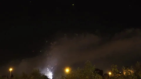 Real Fireworks on Deep Black Background Sky on Fireworks festival show at the Stock Footage 133370014
