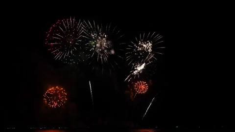 Real Fireworks display night background. Colorful fireworks festival and New  Stock Footage 189756146