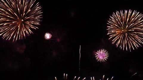 Real Fireworks display night background. Colorful fireworks festival and New  Stock Footage 222774295