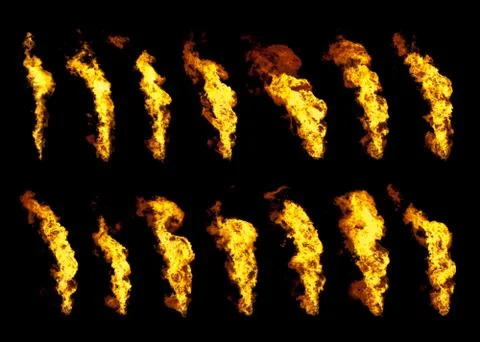 Real flames set of 14 isolated on black Stock Photos