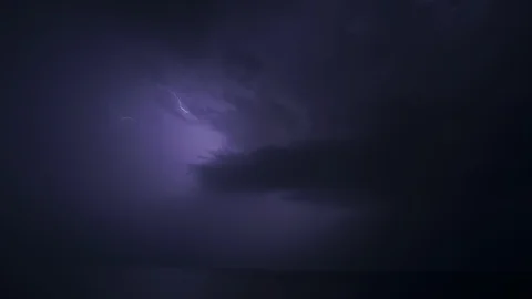 Real flashes of lightning over the sea during a powerful thunderstorm Stock Footage 105810719