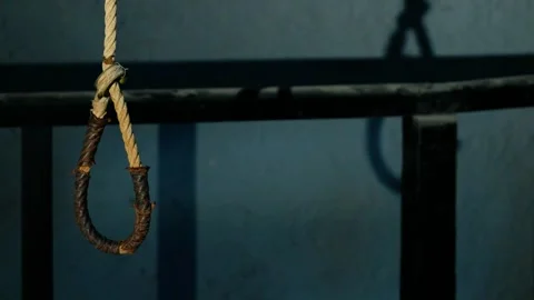 A real hanging rope in a death chamber. 4K Stock Footage 324851153