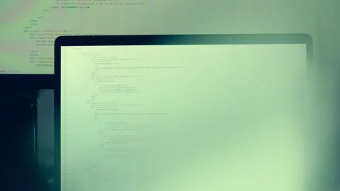 Real Html code. Front end web development. Html code on laptop screen. Web Stock Footage 145017877