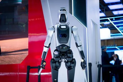 A real humanoid robot cyborg close up, concept of industrial Automation with 库存照片