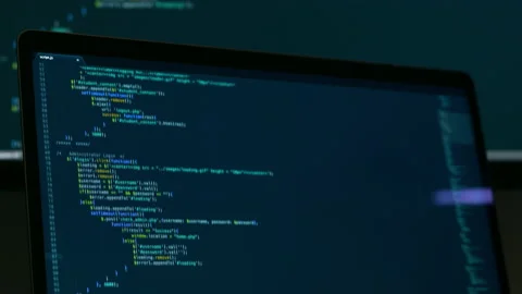 Real Javascript code. Front end web development. Java script JS code on laptop Stock Footage 145018476