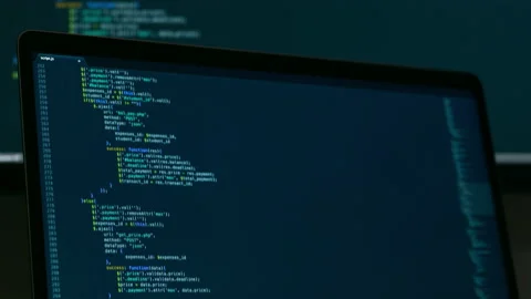 Real Javascript code. Front end web development. Java script JS code on laptop Stock Footage 145018692