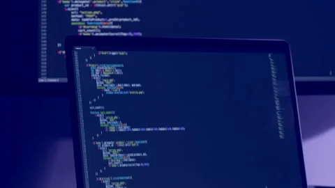 Real Javascript code. Front end web development. Java script JS code on laptop Stock Footage 145018986
