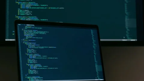 Real Javascript code. Front end web development. Java script JS code on laptop Stock Footage 145019260