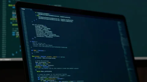 Real Javascript code. Front end web development. Java script JS code on laptop Stock Footage 145020359