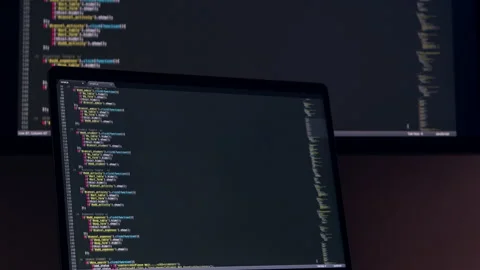 Real Javascript code. Front end web development. Java script JS code on laptop Stock Footage 145020427