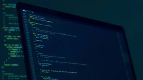 Real Javascript code. Front end web development. Java script JS code on laptop Stock Footage 145020757