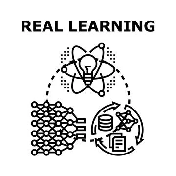 Real learning process with artificial intelligence and data Illustrazione stock