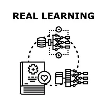 Real learning process with artificial intelligence and data Illustrazione stock