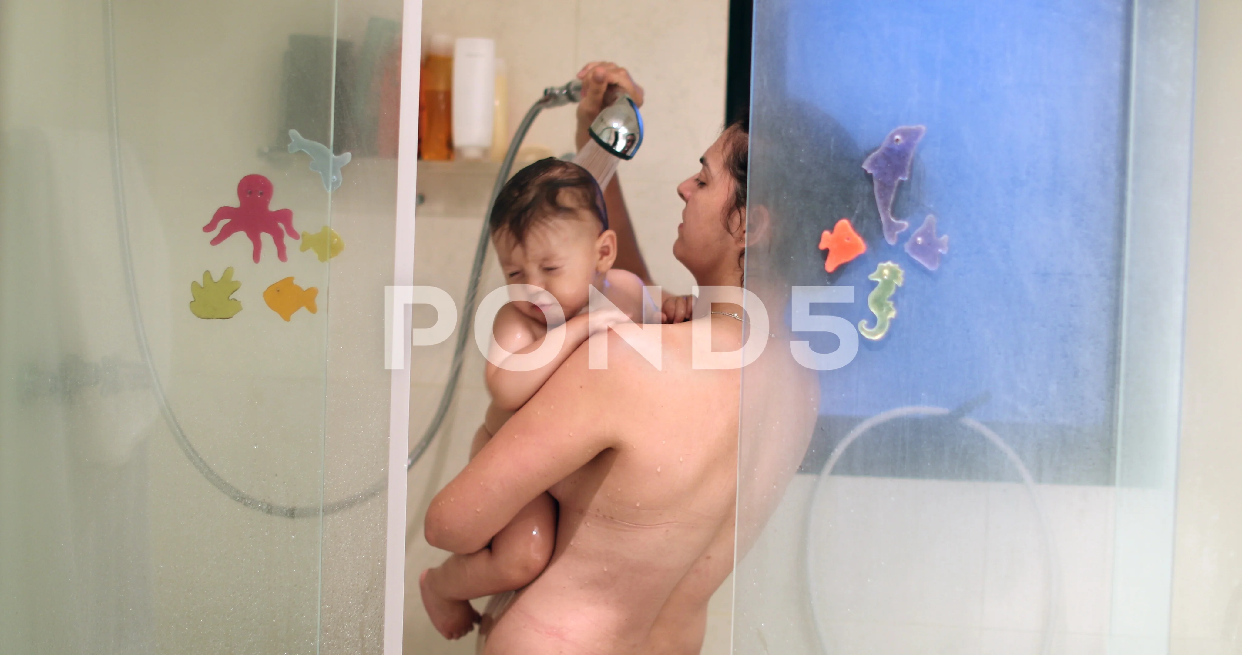 Mom and son in shower together