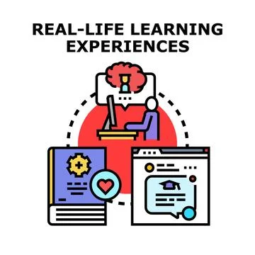 Real life learning experiences and online education concept Stock Illustration