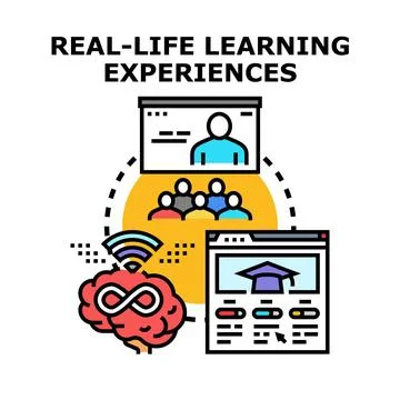 Real life learning experiences online education concept Stock Illustration