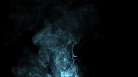 Real light blue  smoke from incense on black background, smoke overlay in slo Stock Footage 280651776