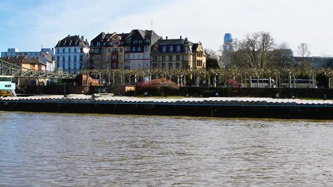 A real long long barge passing by river Main. Stock Footage 152952099
