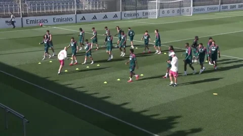 Real Madrid train without Tchouaméni ahead of delayed LaLiga clash with Real Soc Stock Footage 343523504