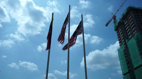 Real Malaysian Flag Waving In The Wind On Broad Daylight Stock Footage 34462467