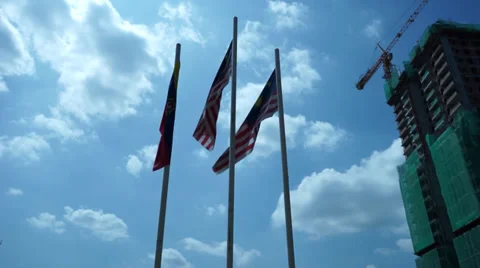 Real Malaysian Flag Waving In The Wind On Broad Daylight Stock Footage 34731429