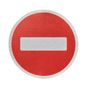 Real modern do not enter road sign with a reflecting surface isolated on whit Stock Photos