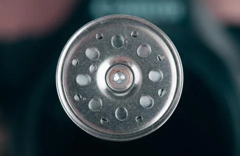 Real open computer hard drive on a blue background Stockfoto's