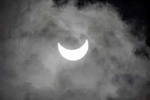 Real photo of partial Solar eclipse 20 march 2015, Russia Fotos Stock