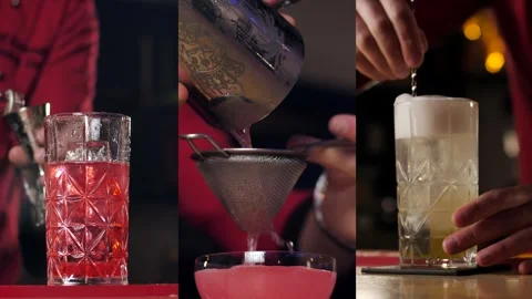A real professional bartender creating a cocktail. Experienced bartender pouring Stock Footage 241735325