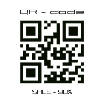 Real QR code sale - 90 percent. Logo, sticker for a store, website, or app. Stock Illustration