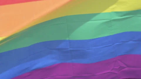 Real rainbow flag, LGBT pride flag or gay pride flag waving Stock Footage 136587006