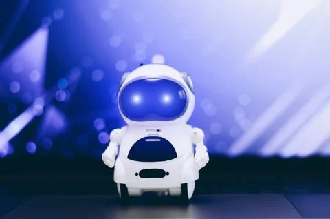 Real Robot on virtual screen online system. Digital Chatbot, chat GPT, Conv.. Stockfoto's