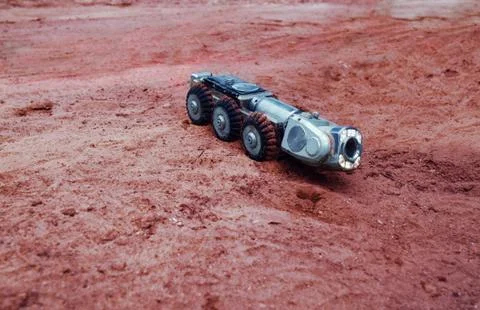 A real sci-fi picture, a machine on Mars. Stock Photos