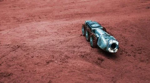 A real sci-fi picture, a machine on Mars. Stock Photos
