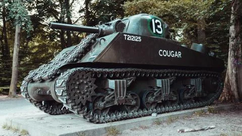 Real second world war tank from the allies parked as a monument Stock Photos