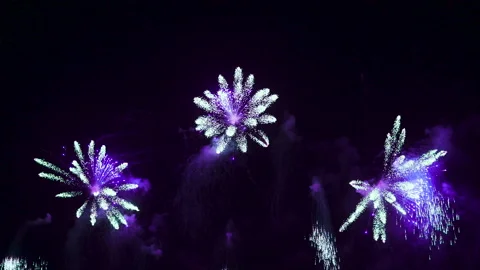 Real Shining Fireworks for Celebration Background. Large Golden Glowing Firework Video stock 258556277
