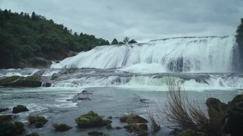 Real Shot of Full Distant View of Huangguoshu Waterfall in Guizhou China Video stock 336891620